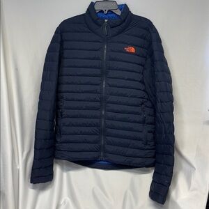 The North Face  700 Dark Blue  with orange double logo Quilted duck down jacket